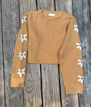 Altar'd State Brown Daisy Accent Knit Sweater Size M thumbnail 1