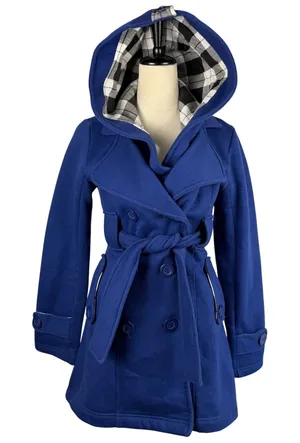 Blue‎ Hooded Double Breasted Trench Coat Womens Size Small Casual Retro Fashion thumbnail 1