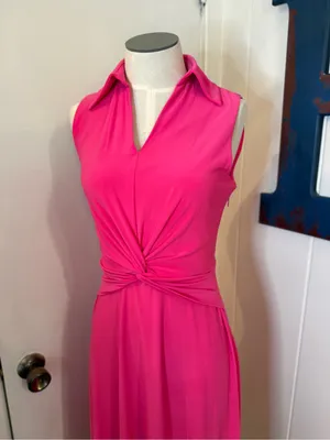 Tommy Hilfiger Hot Pink Sleeveless Twist-Waist Midi Dress Sz 2 thumbnail 3