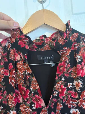 1. State Red Black Floral Puff Sleeve Dress Size Small Ruffle Babydoll Flowers thumbnail 5