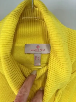 Laurie Felt Women’s L Yellow Braided Knit Sweater Turtleneck Balloon Sleeve thumbnail 8