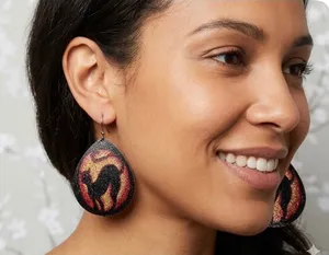 Black‎ Cat Halloween Teardrop Dangle Earrings Glitter Spooky Festive 2 Inch thumbnail 1