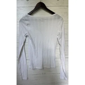 American Eagle Women's White Long Sleeve Shirt Small Ribbed Pattern 3-buttons thumbnail 2