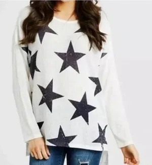 Altar'd State Star Print Knit Sweater Womens Small Stretch Oversized Patriotic thumbnail 1