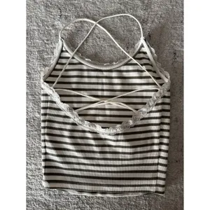 American Eagle Lace Trim Striped Cami Tank Top XS Olive Ivory Y2K Cottagecore thumbnail 7