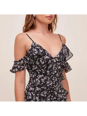 ASTR‎ The Label Floral Print High/Low Tiered Ruffle Maxi Dress Size Small thumbnail 3