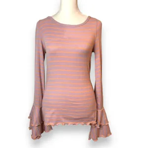 Free People We The Free Bell Sleeve Striped Pink Scoop Neck Top Small thumbnail 7