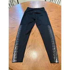 Beyond Yoga Leggings Women S Black Silver Metallic Foil Lace Print High Waist thumbnail 8