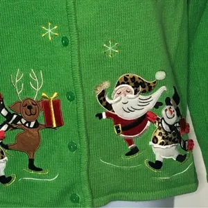 Classic Elements Vintage 90s Christmas Cardigan Green Embellished Holiday Sweater Grandma Core M thumbnail 6