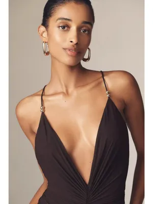 Ronny Kobo Anya V-Neck Column Jersey Maxi Dress in Chocolate Brown XSmall Womens thumbnail 14
