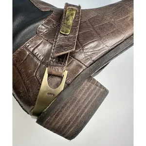 Sam Edelman Juliana Riding Boots Size 8.5M Black Brown‎ Leather Croc Embossed thumbnail 8