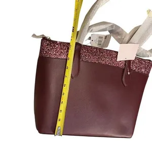 Kate Spade Flash Glitter‎ Shoulder Tote Bag Maroon Zip Top Sparkle Evening New thumbnail 11