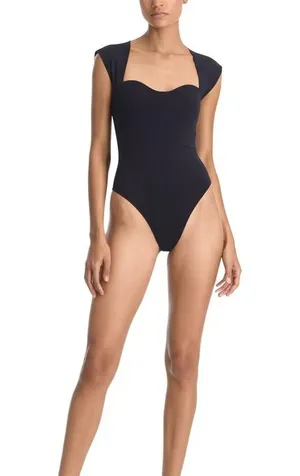 NEW Abercrombie & Fitch Black Nylon Sweetheart Cap Sleeve Bodysuit Top Size XS thumbnail 1