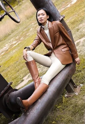Sam Edelman Penny Tall Riding Boots Cognac Leather Zip Equestrian Boots Size 6 thumbnail 1