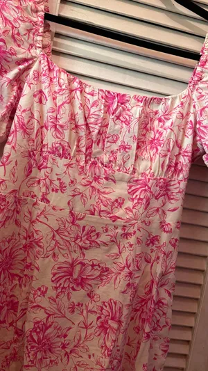 London Times Pink Floral Midi Dress – Puff Sleeves thumbnail 4