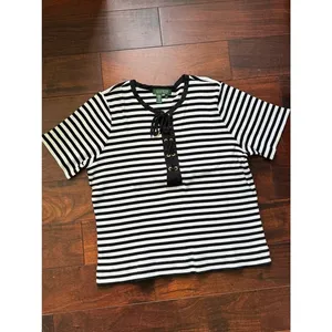 Lauren Ralph Lauren Nautical Lace-Up Ribbed Top Boxy Fit L/XL (Tag 2X) thumbnail 6