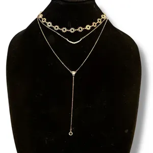 Express gold tone triple layered rhinestone Y necklace thumbnail 1