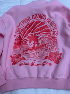 Pink Hooded Pullover Sweatshirt with Red Palm Embroidery thumbnail 3