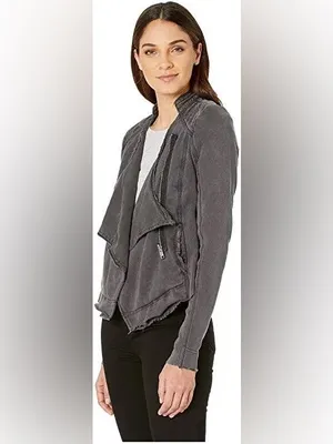 Free People Distressed Charcoal Gray Wash Cotton Shrunken Moto Jacket Size S thumbnail 5