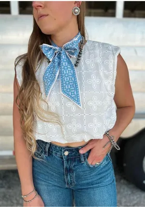 White Eyelet Cropped Blouse  thumbnail 1