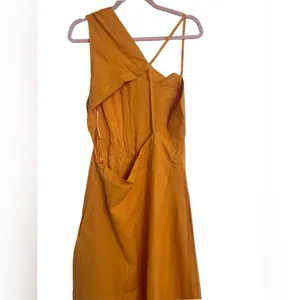 Anthropologie Sleeveless Asymmetrical Open Back Linen Midi Dress 14‎ Orange thumbnail 6