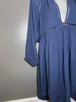 Free People Dress Womens Small Blue Deep V Empire Trapeze Swing Boho Mini thumbnail 3
