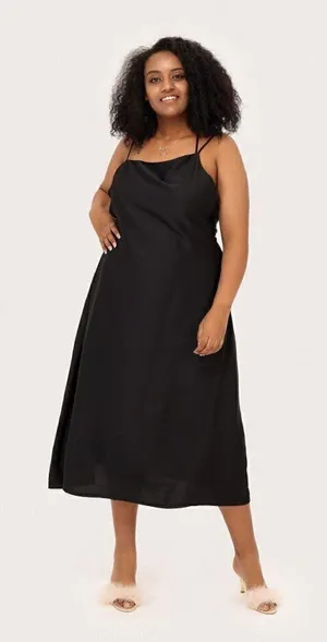 Cider‎ Black Strappy Solid Midi Slip Dress M thumbnail 1