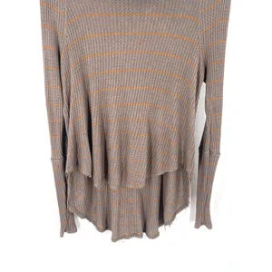 FREE PEOPLE Kristina Drippy Striped Thermal Waffle knit Long Sleeve Cowlneck Top thumbnail 5