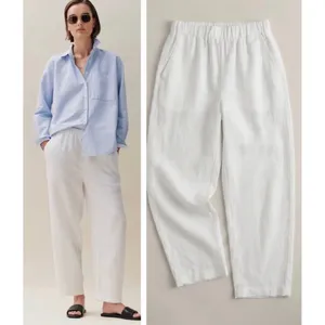 Quince 100% European Linen Wide Leg Ankle Pull On Pant White 3X thumbnail 2