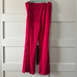 Free People Bright Pink Wide Leg Lace Pants thumbnail 3