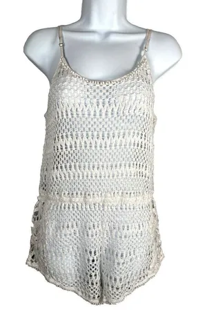 Victorias Secret Womens Medium Beach Cover Up Romper‎ Crochet Lace One Piece thumbnail 1
