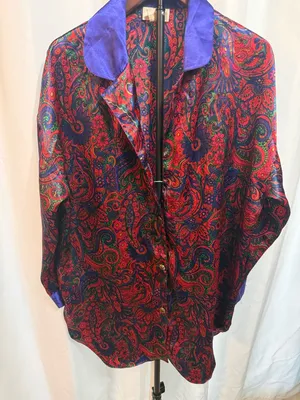 Victorias Secret Gold Label Satin Night Shirt Top Floral Button Down Sz M/L thumbnail 1