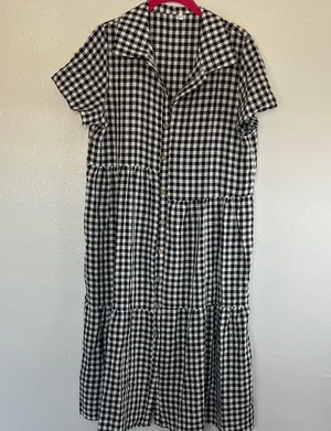NWOT Amazon Black and White Gingham Checkered Dress sz L thumbnail 1