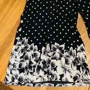 Ett Twa by Anthropologie Polka Dot Floral Wide‎ Leg Pants Black White Size 4 thumbnail 2
