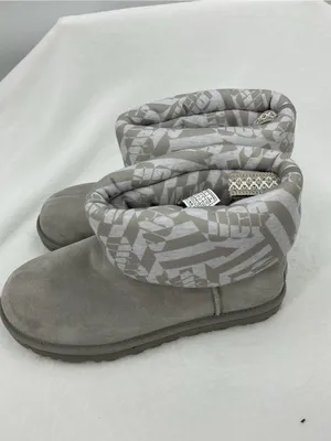 UGG Women's Light Gray Suede Ankle Boots with Patterned Padded Cuff B37 thumbnail 4