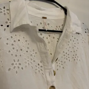 $168 FREE PEOPLE Vera Shirtdress M Eyelet Embroidered‎ Linen Blend Ivory White thumbnail 2