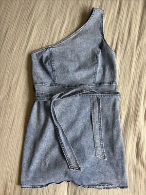 Le Lis Light Blue One-Shoulder Denim Dress thumbnail 1