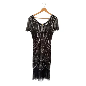 Yessa Flapper Dress Women L Black NEW 1920s Gatsby Sequin Fringe Art Deco Party thumbnail 4