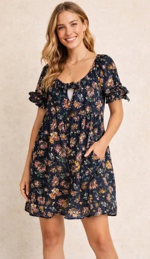 Natural Life Sienna Cotton Gauze Mini Floral Black‎ Dress XS/S thumbnail 1