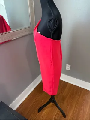 Halston Heritage Asymmetric Off-Shoulder Cocktail Dress Pink Barbie 0 thumbnail 3