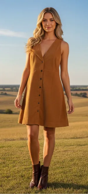 Free People Rolling Thunder Corduroy Mini Dress in Cinnamon Size M thumbnail 1