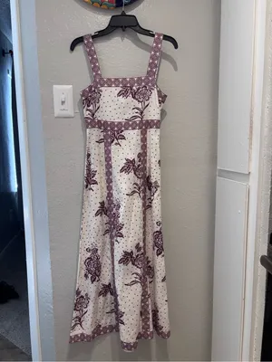 Cottagecore Cotton Linen Block Print Floral Polka Dot Maxi Dress Boho Tulip C. thumbnail 8