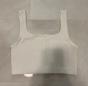 Ribbed Scoop Neck Crop Tank Top - Cream thumbnail 1