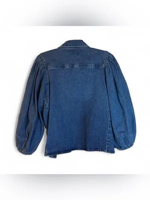 Scoop 3/4 Puff Sleeve Medium Wash Denim Shirt Small NWT thumbnail 5