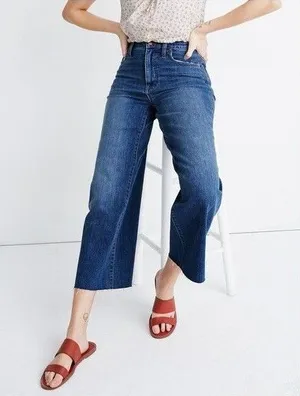 Madewell Wide-Leg Crop Jeans in Marsing Wash: Raw-Hem Edition Womens Sz 26 $128 thumbnail 1
