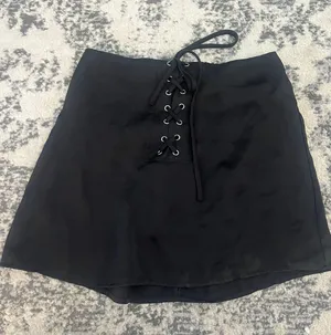 Forever21 Satin Lace Up Skirt Black thumbnail 1