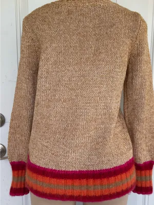 GAP Tan Crewneck Sweater with Pink & Orange Trim thumbnail 4