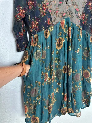 NATURAL LIFE Green Floral V Neck Mini Dress Pockets Boho Forest Brown XS thumbnail 4