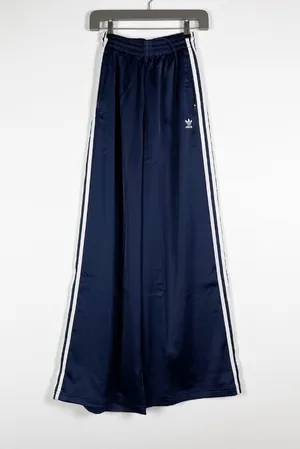 Adidas Women's Wide Leg Side Stripe Athletic Trousers Pants Navy Blue 00 thumbnail 1
