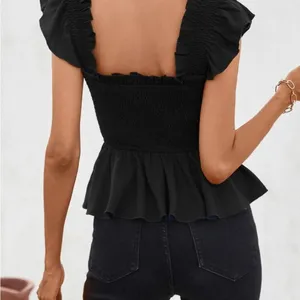 Black Ruffle Smocked Camisole Tank Top Peplum Blouse Medium Size undefined thumbnail 5